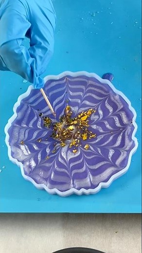 Purple Flower 🌺 Resin Coaster with Gold Flakes ✨