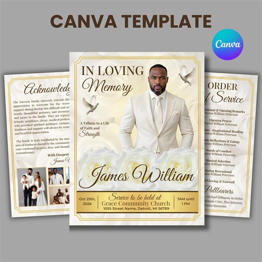 Funeral Program Template, Celebration of Life, Memorial Service Booklet (canva Download) - Etsy