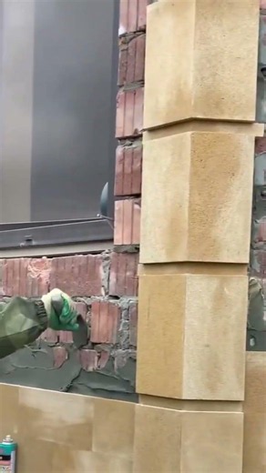 The Art of Stone Cladding: Watch This Perfect Fit 🧱#Construction #StoneCladding #Satisfying #Masonry