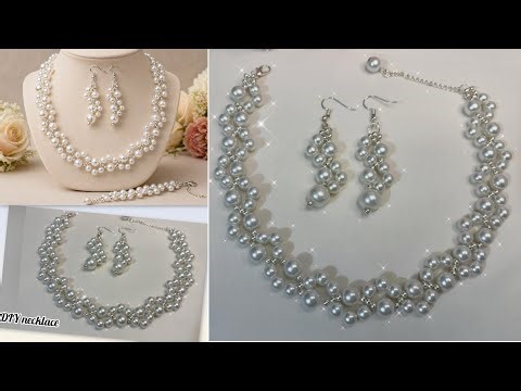 How to make diy pearl necklace set| simple and elegant pearl beaded nacklace making with earrings ✨😍