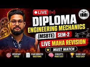 LIVE 🔴DIPLOMA (MSBTE) ENGINEERING MECHANICS | SEM-2 | LIVE MAHA REVISION | MUST WATCH | ​