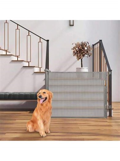 Barrière d'escalier à roulettes spécialement conçue pour les animaux domestiques, avec rideau en filet rétractable. Convient aux escaliers, aux portes et aux couloirs. Dimensions : 86 * 150 centimètres | SHEIN
