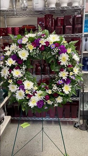 How to make a flower wreath standing spray with white and purple flowers
