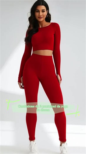 2 pezzi Set pantaloni da yoga sportivi da donna, pantaloni aderenti a manica lunga elastici e traspiranti, abbigliamento sportivo casual alla moda con scollo tondo per tutte le stagioni