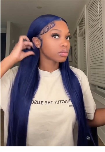💙Dark Blue Lace Front Wigs Real Human Hair Glueless Straight Hair Wig with Baby Hair Pre Plucked 👉🏽Bosfoze Hair Amazon Store Is Being Sold It Now (20-36inch) 😘Welcome Guys and Please Follow Me! #wig #bluehair #wiginstall #straighthair #fyp