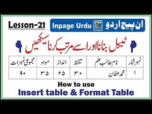 how to create and format table in inpage lesson 21 in urdu hindi