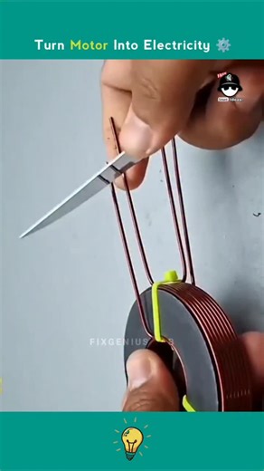 FixGenius Lab on Instagram: "Automatic Electric Hack ⚡ Learn how to make an automatic electric circulation setup using a copper wire, magnet, transformer, and a small motor! Just peel the wire, connect it to the plug, fix the transformer and magnet, and watch the bulb light up instantly! This is a perfect DIY electricity hack for science enthusiasts and hobbyists. DIY electric circuit, automatic electricity, copper wire project, magnet motor hack, FixGenius Lab, small motor experiment, electric 