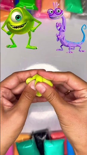 🟢 Mike Wazowski + Randall Color Mix Surprise! 💚💜 | Monsters, Inc. #clay #asmr #shorts