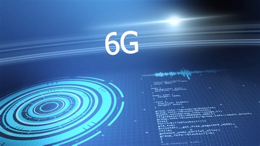 Animation of 6g text with scope scanning and data processing over grid on blue background | Premium Stock Video Footage