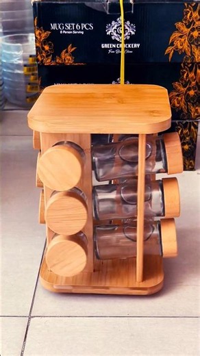 This rotatable wooden spice rack is a compact kitchen storage organizer #storagebasket #woodstorage