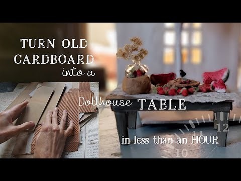 quick, simple DIY cardboard dollhouse furniture ✂️ make your own antique style farmhouse table