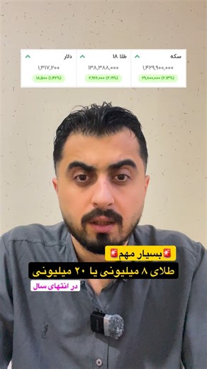 ‎مازیار رزاقی | تحلیلگر اقتصاد‎ on Instagram‎: "📍طلای ۸ میلیونی یا طلای ۲۰ میلیونی برای انتهای امسال؟ ————————————- #طلا #دلار #اقتصاد #بورس"‎