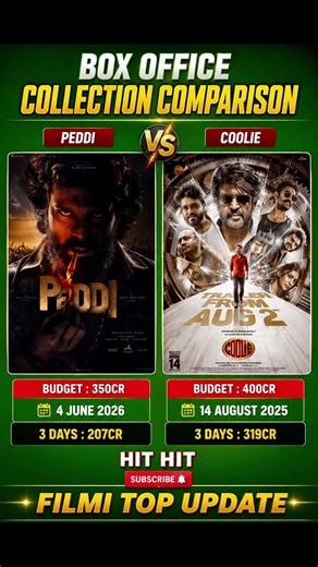 Peddi Vs Coolie 3th day Box office collection #comparison#boxoffice