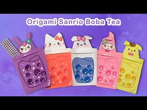 Origami Boba Tea|Paper Boba Tea Squishy|Cute Sanrio Bubble Tea tutorial Kuromi Hello Kitty & Friends