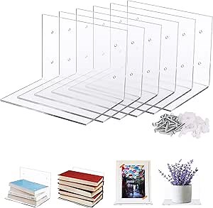 Tenceur 6 Pcs Invisible Floating Bookshelf for Wall, Heavy Duty Wall Mounted Book Organizer Acrylic Floating Shelves Holder for Books Storage Bedroom Living Room Home Office (Clear)