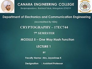 VTU CRYPTO 17EC744 M5 L1 One Way Hash Function