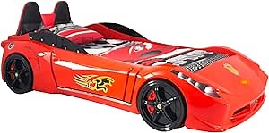 TT Twin Race Car Bed, Remote Control, LED Lights, Sound FX, Rear Seat