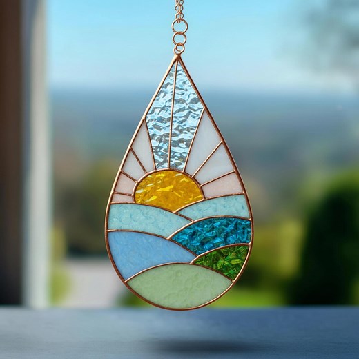 Stained Glass Patterns PDF - Drop Shaped Landscape Suncatcher Template PNG JPEG - Starter Level - Etsy