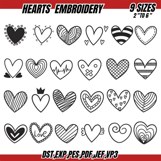 Hearts Embroidery Designs Bundle, Hearts Embroidery Pack, Black Hearts Embroidery, Heart Shapes Embroidery, Valentines Hearts Embroidery - Etsy