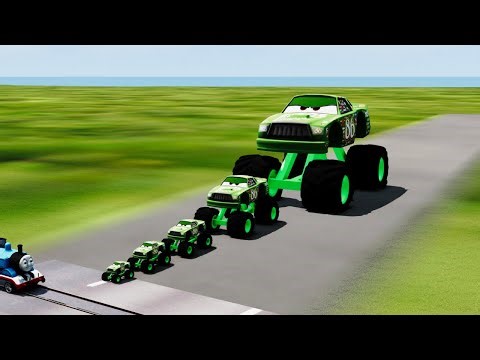 Big & Small Monster Trucks: Chick Hicks vs Miss Fritter vs Lightning Mcqueen vs DOWN OF DEATH