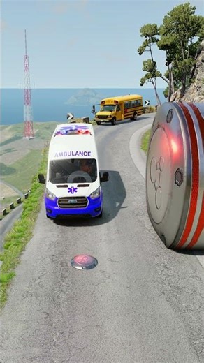 Cars & School Bus vs Giant Pit Bollards Crash - BeamNG.Drive