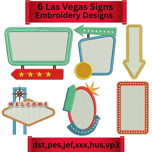 Las Vegas Signs Embroidery Design Bundle – Retro Neon Casino Sign Frames – Vintage Vegas Machine Embroidery Files – DST PES JEF - Etsy