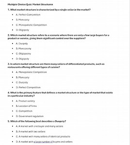 Multiple Choice Quiz: Market StructuresWhat market structure i... | Filo