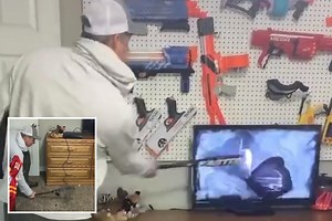 Parents divided as Tik Tok clip shows dad smash kids' TV with BAT as punishment