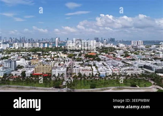 Aerial view of Miami Beach skyline. Drone shot of Miami Beach cityscape. Top view of South Miami Beach and the ocean. Miami Beach skyline with skyscrapers and coastline from above Stock Video Footage - Alamy