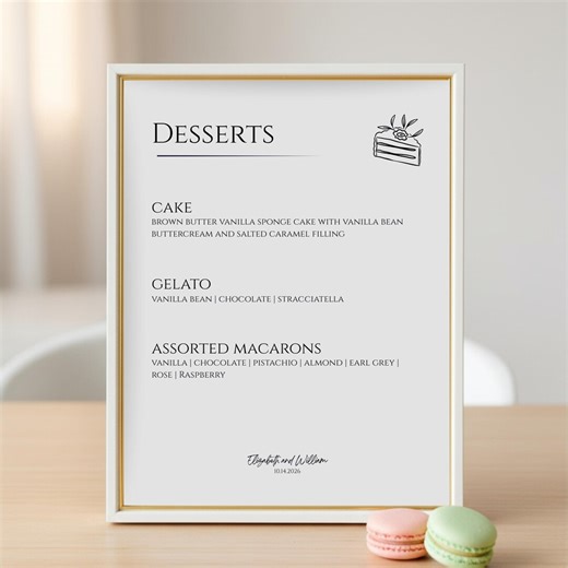 Wedding Dessert Menu Sign Template - Minimalist Dessert Bar Sign | Printable & Editable Canva Template | Digital Download - Etsy