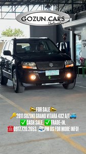 📣FOR SALE - 2011 SUZUKI GRAND VITARA GLX 4X2 A/T🚙 -Excellent choice for daily driving. -Comfortable, Spacious and Practical choice. -Powerful and durable SUV. ✅WE ACCEPT: CASH SALE and TRADE-IN! GRAB THE BEST DEALS WITH US! ✅25 Years in the Auto Industry. 💯 ✅We offer Car Financing & Trade-In. ✅FREE MSpeed Nano-Wax. ✅FREE Complete Auto-detailing. ✅FREE AAP membership (inclusive of member insurance). ✅FREE initial PMS Labor fee at MSpeed - Auto Service Center. Our Branches: 📍Gozun Cars Mac Art