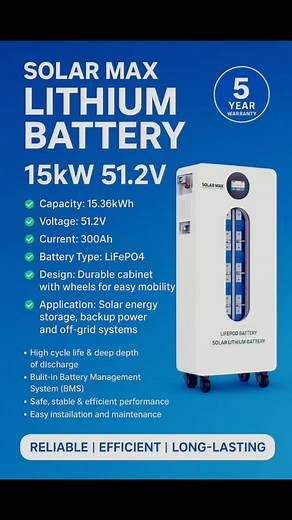  Ksh 250,000 – Solar Max 15kW Lithium Battery (51.2V / 300Ah) ...