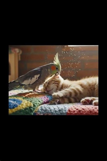 Cockatiel with a kitten! Cockatiel with a cat! So cute!