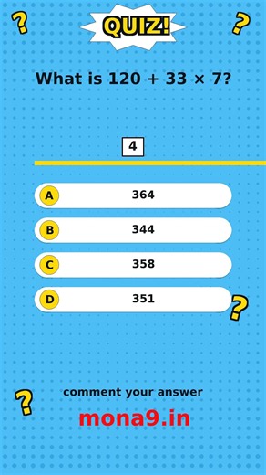 Can You Solve This Math Puzzle? 120 + 33 × 7 = ? 🤔