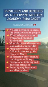 8.1K views · 43 reactions | PRIVILEGES AND BENEFITS AS A PHILIPPINE MILITARY ACADEMY (PMA) CADET #mamimilisacanada #careeropportunities #CareerOpportunity #JobOpportunities #jobopportunity #fyp #ofw #pinoy #Philippines #scholarship #filipino #army #military #pinoyabroad #buhayabroad #BuhayOFW #buhayabroad | Mamimili Sa Canada | Facebook