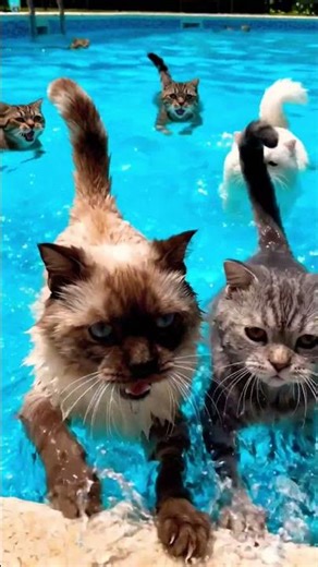 Cute Cats Swimming in Pool 😍💦 #shorts #cat #hilariousfails