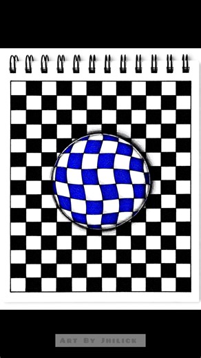 Day_81 3D Checkerboard Sphere Illusion 🌀 | Easy Optical Illusion Art with Black Pen #opticalillusion