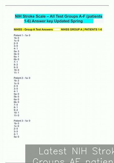Latest NIH Stroke Scale All Test Groups AF patients 16 Answer key Updated With 100 Correct Answers9