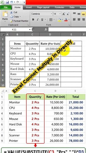 Calculate Quantity × Rate Automatically 🔥 | Excel Formula