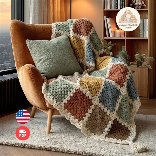 Granny Square Blanket Crochet Pattern PDF - Beginner (Digital Download)