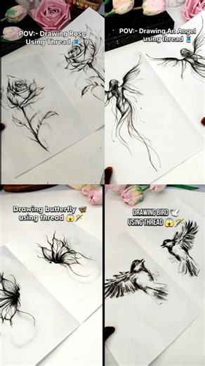 4 easy drawing ideas using thread 😱#art #magic #drawing #shorts #youtubeshorts #trending