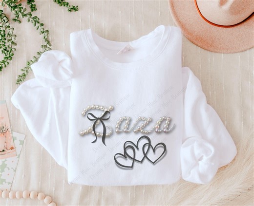 Zaza Pearl Script PNG • Black Ribbon & Embroidered Hearts • Soft Minimalist Pearlcore Aesthetic Digital Download - Etsy