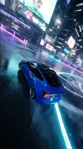 Tesla Model 3 Long Range Deep Blue Neon Drift — Wet Downtown Neon 8s