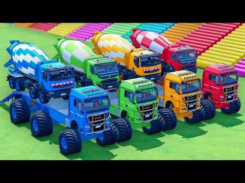 TRANSPORTING POLICE CAR, FIRE TRUCK, VOLVO MIXER TRUCK, SCANIA with MAN TRUCKS! FARMING SIMULATOR 22