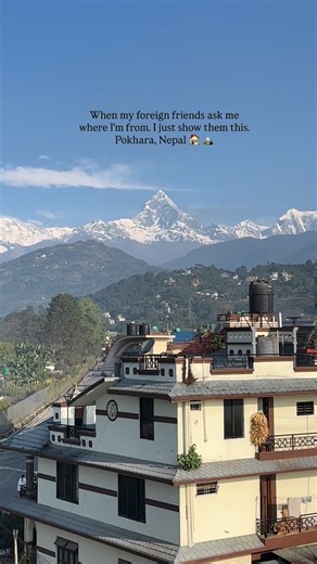 YOLO on Instagram: "This view I get to see from my home every morning. Ain't I blessed ? 🥹 . . . . I guess all Pokhreli's are ! Hamro Pokhara, Ramro Pokhara 😉❤️ #nepal #pokhara #home #blessed #grateful #mountains #love #homeiswheretheheartis #machhapuchhre"