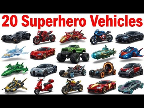 20 Superhero Vehicles Kids | Batmobile, Spider-Car, Invisible Jet | Easy Learning Superhero Vehicle
