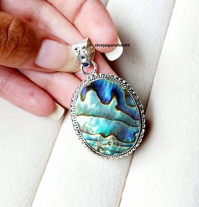 Abalone Shell 925 Sterling Silver Pendant, Boho Gemstone Jewelry - Etsy