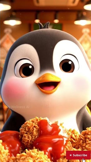 Cutest Penguin Eating Fast Food Ever | Cuteness Overload 🐧🍗 #shorts #cuteanimation