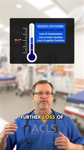 ACLS Certification Association on Instagram: "❄️ Key Temperatures in Hypothermia Part 2: Treatment & Progression In Part 1, we reviewed mild hypothermia and its early signs like shivering and confusion. Now in Part 2, we go deeper into treatment and what happens as the condition progresses. 🌡 Mild Hypothermia (~95°F / 35°C): Shivering increases oxygen use by up to 600% — treatment may include rewarming and benzodiazepines (Versed, Valium) if within protocol. 🌡 Moderate Hypothermia (~91.4°F / 3
