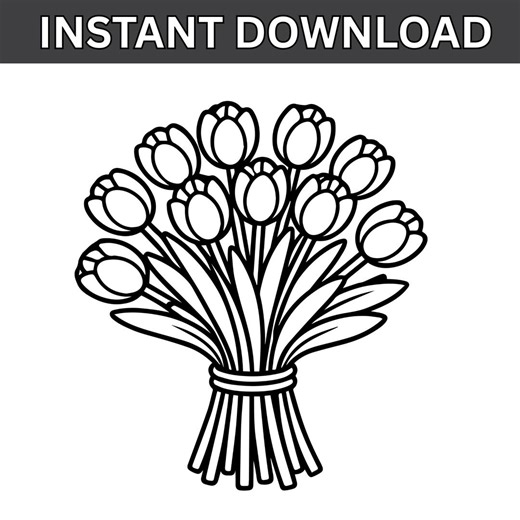 Tulip Bouquet SVG | Floral Line Art Cut File - Etsy